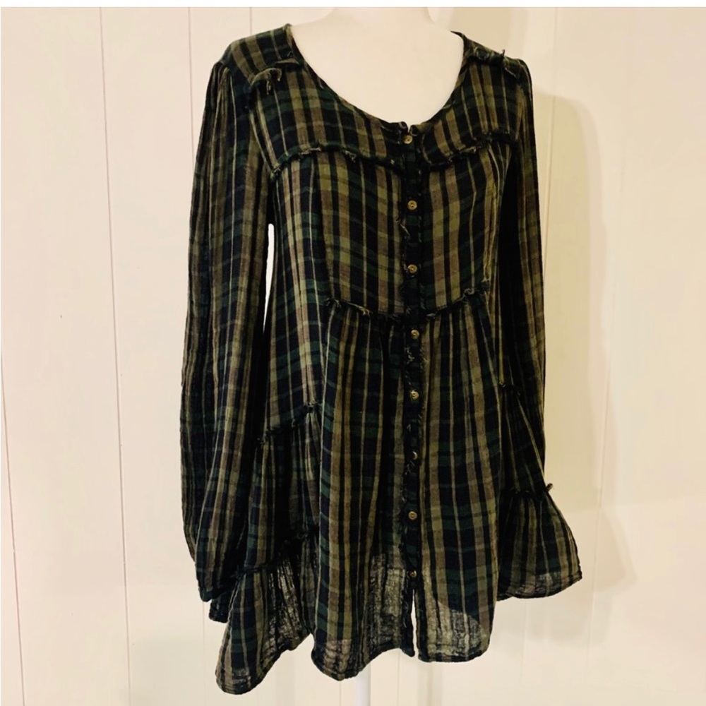 Free People Whistle While You Work Plaid Tunic